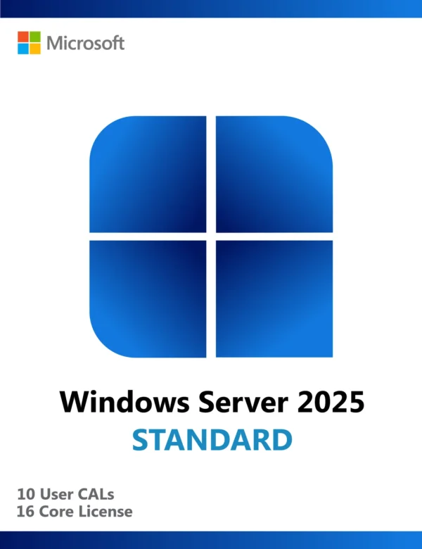 Windows Server 2025 Standard 16 Core + 10 User CALs